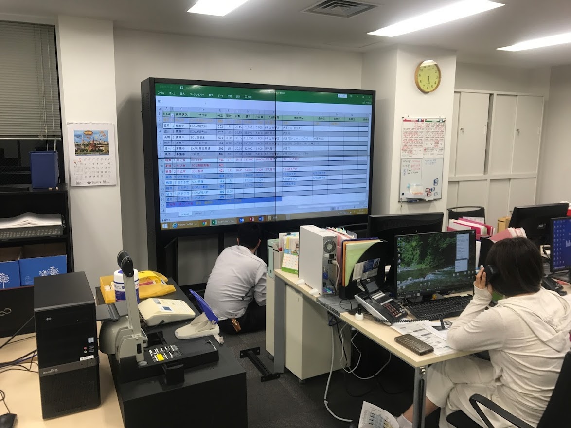 事務所内のマルチディスプレイ