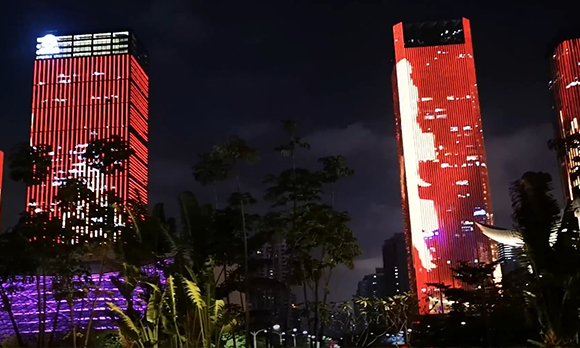 ビル全体を覆うメッシュLED装飾（深セン市）