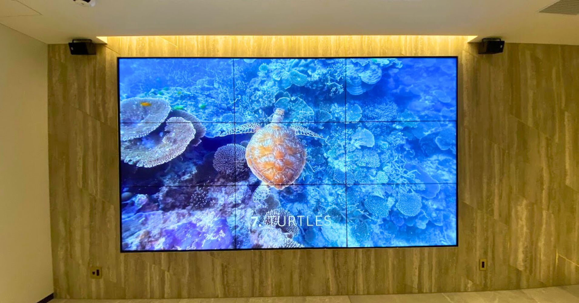 新社屋のロビーに液晶マルチディスプレイを設置