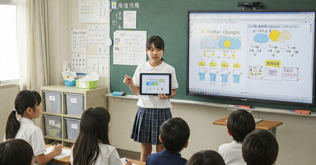 小学校の理科の授業で電子黒板を使う