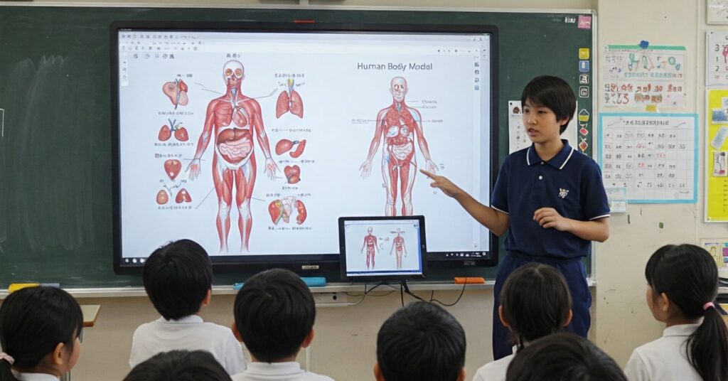 小学校の理科の授業で電子黒板を使う