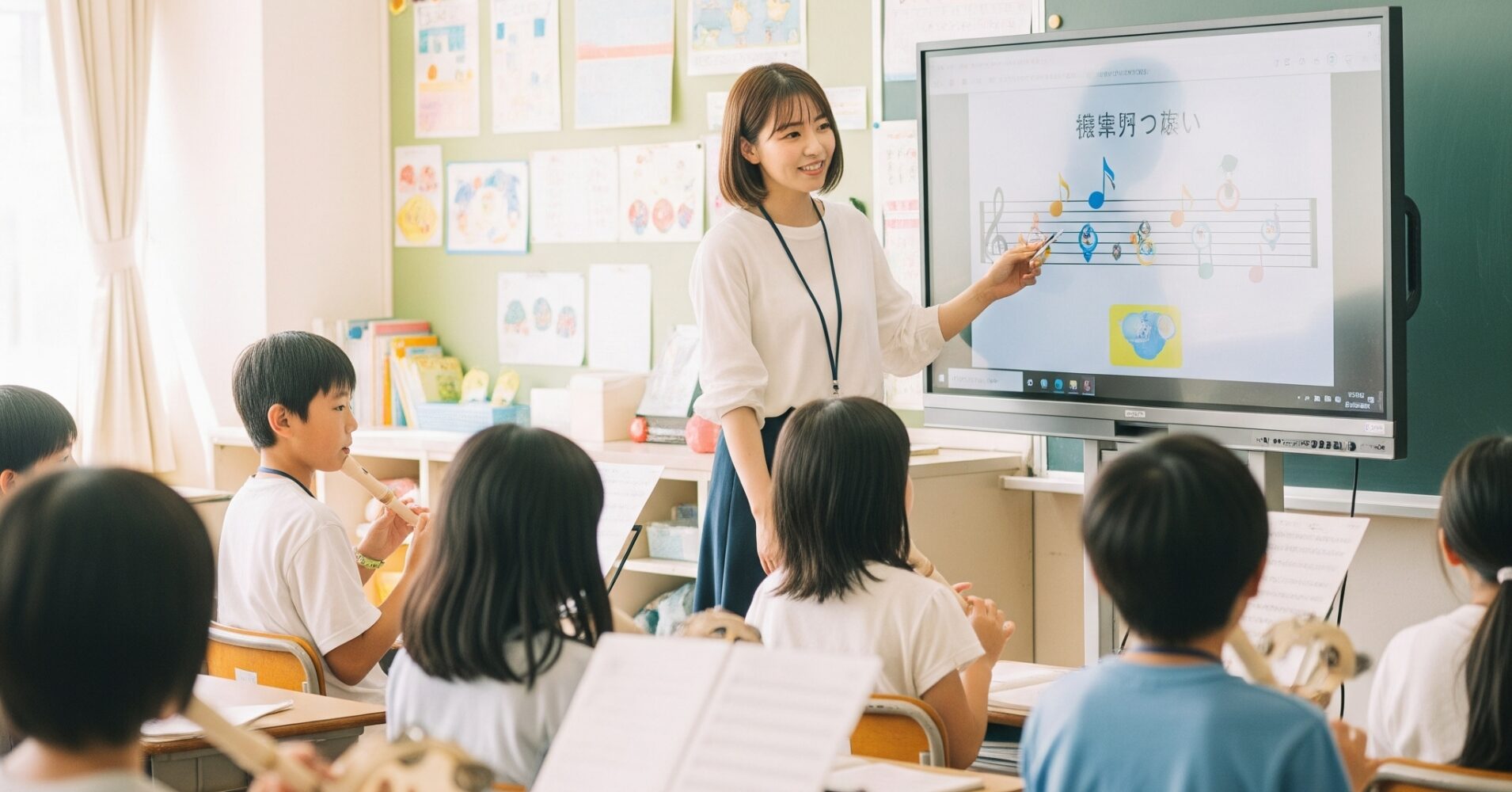 小学校の音楽の授業に電子黒板を導入